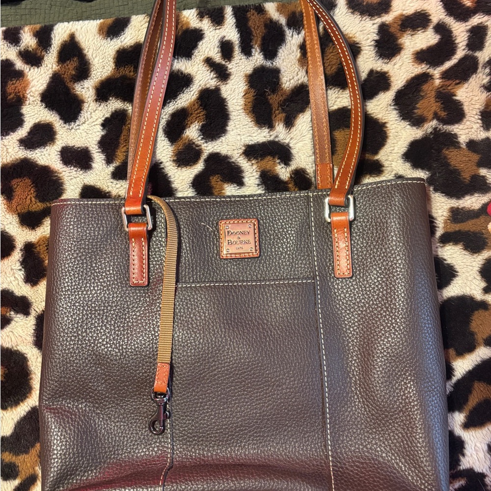 Dooney & Bourke Brown Pebble Leather Tote with Tan Straps